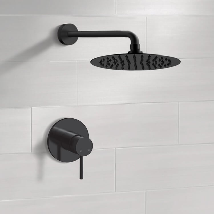 Remer SS57-10 Matte Black Shower Faucet Set With 10 Inch Rain Shower Head